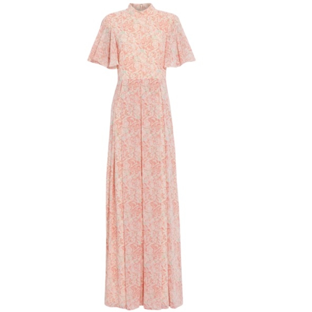 NWT MIKAEL AGHAL Pink Pleated Floral-Print Maxi Dress - Picture 7 of 7